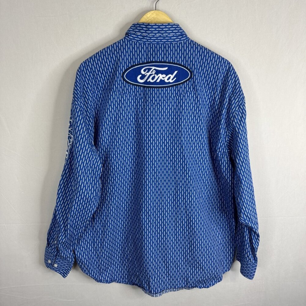 Wrangler Ford Motorsport Button Up Shirt Mens XL Blue Logo Racing Cotton - Picture 4 of 5